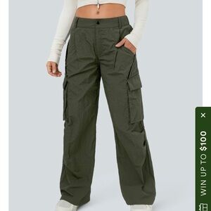 NWT Halara Women's Cargo Pants deep tea green pockets size medium Tall 5’7-5’11